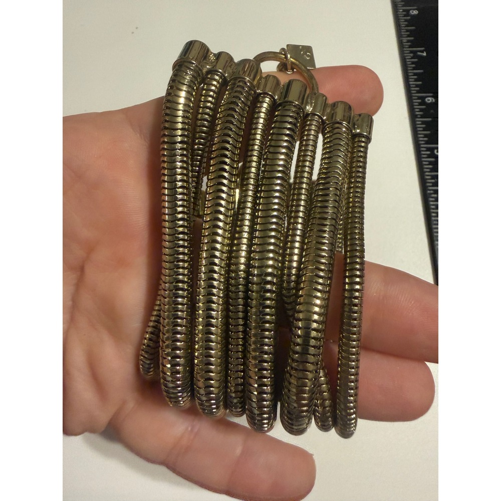 Napier Gold Tone Multi Strand Snake Chain Wide Cuff Bracelet Lobster Clasp 8 Row